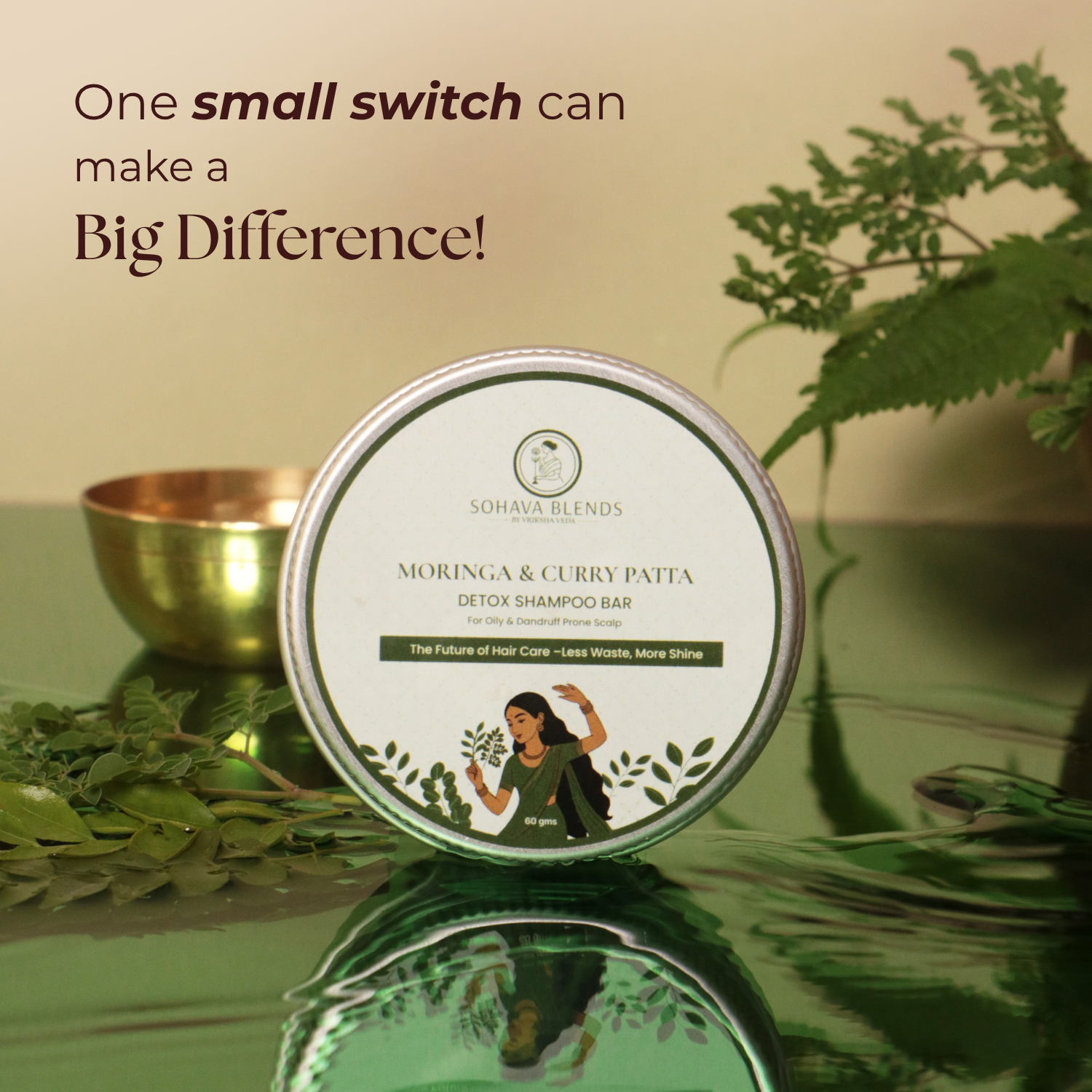 Moringa & Curry Patta Detox Shampoo Bar for Oily & Dandruff Prone Scalp I 60 gms