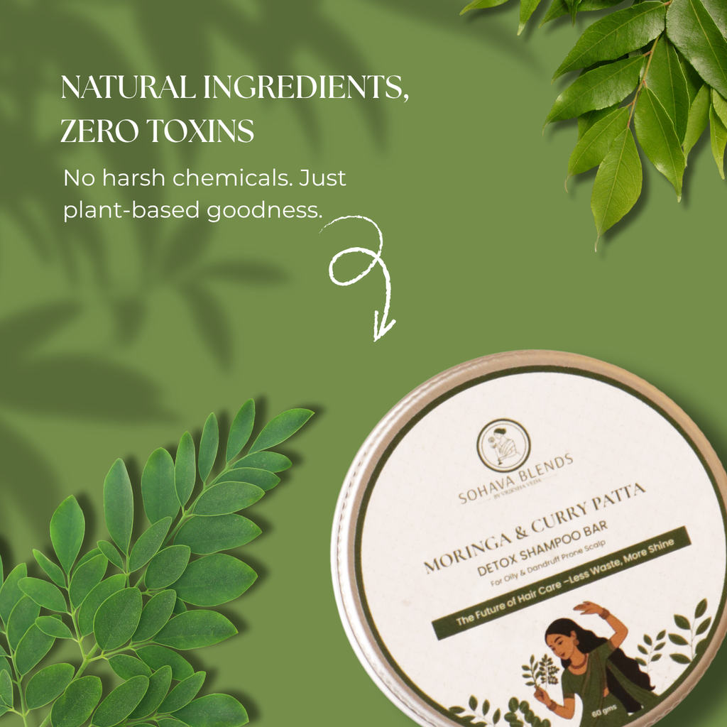 Moringa & Curry Patta Detox Shampoo Bar for Oily & Dandruff Prone Scalp I 60 gms