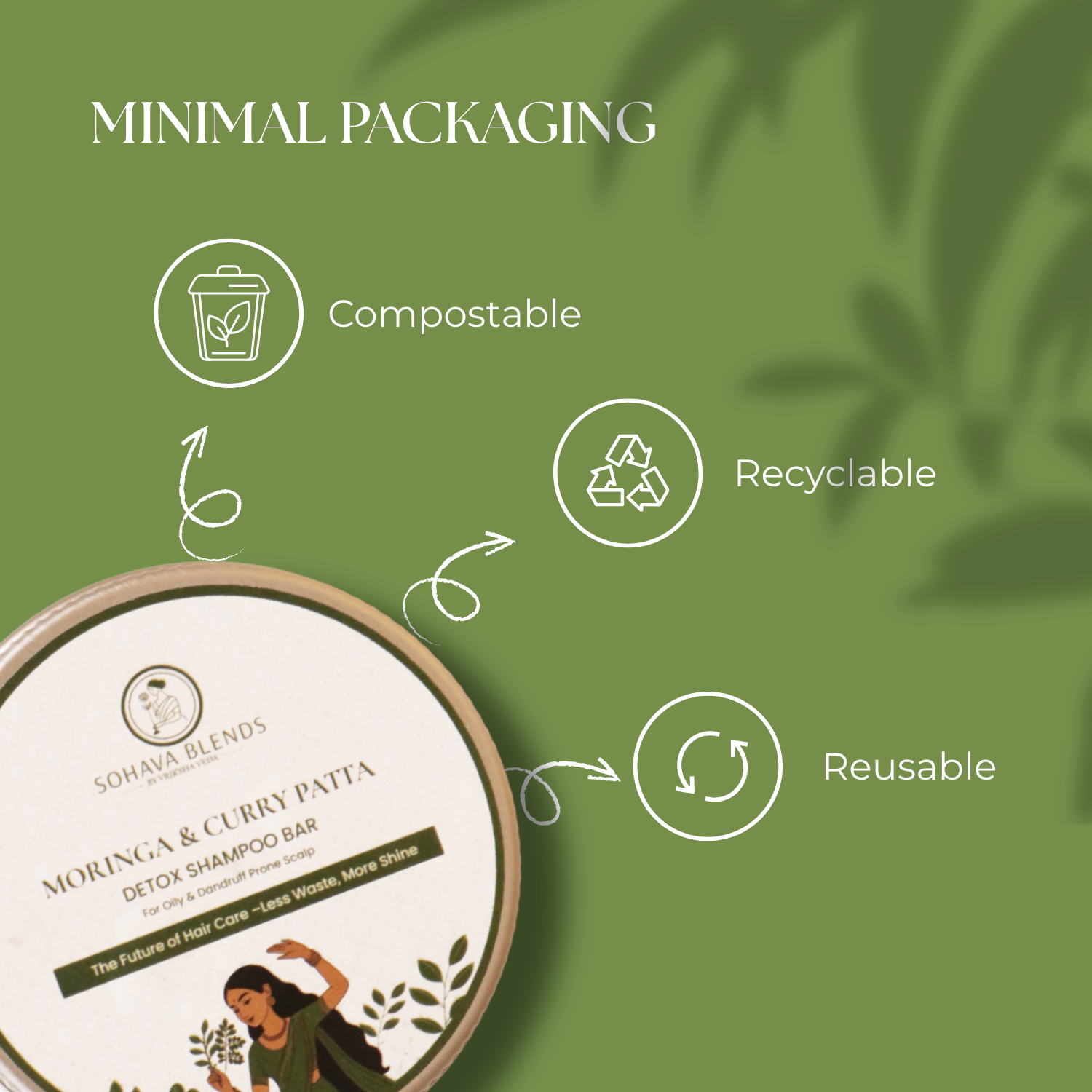 Moringa & Curry Patta Detox Shampoo Bar for Oily & Dandruff Prone Scalp I 60 gms